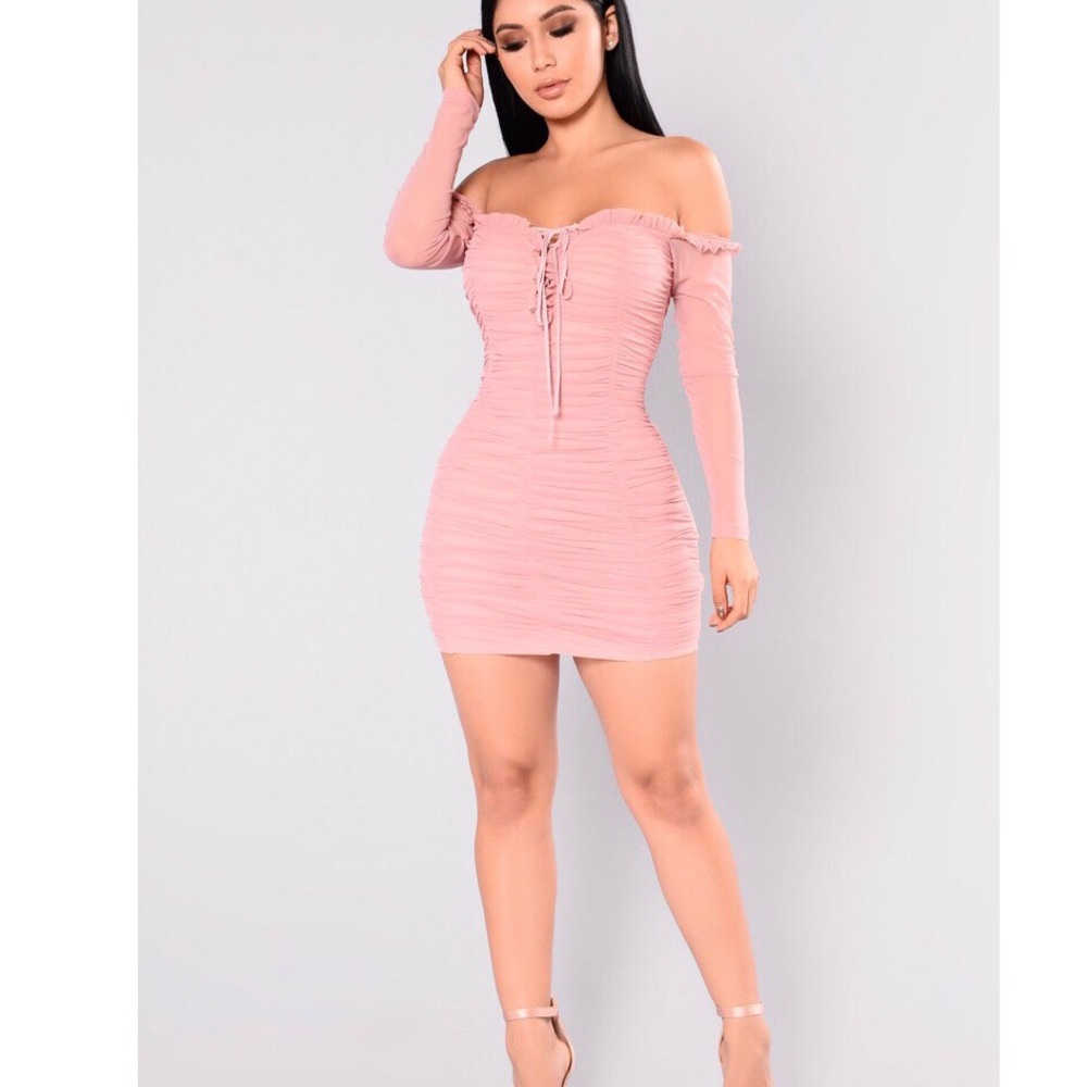 Pink off the shoulder mini dress